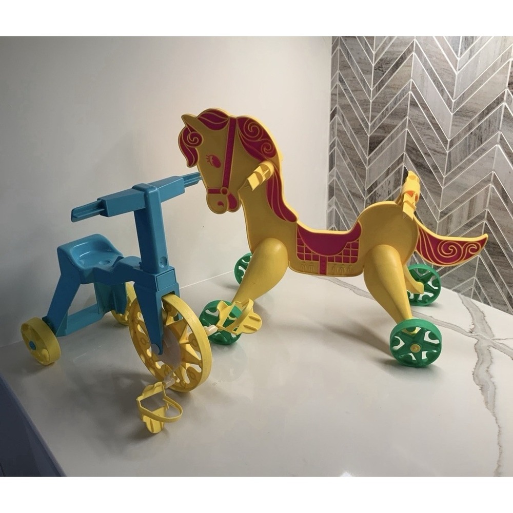 Vtg Mattel 1967 Tippee Toes Tricycle Trike & Riding Horse For Dolls Toys NO DOLL